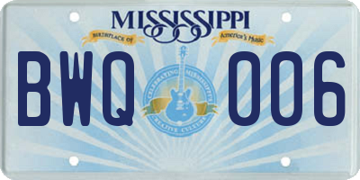 MS license plate BWQ006