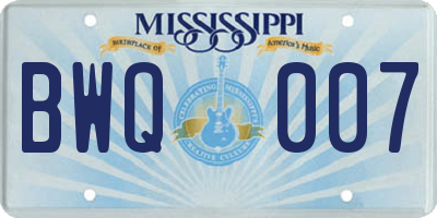MS license plate BWQ007