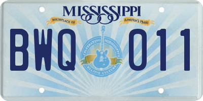 MS license plate BWQ011