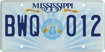 MS license plate BWQ012