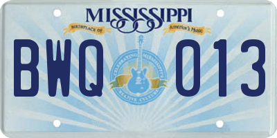 MS license plate BWQ013