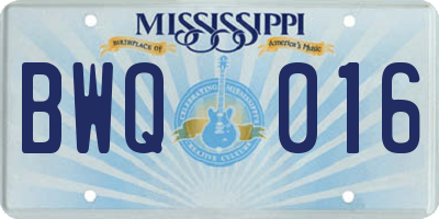 MS license plate BWQ016