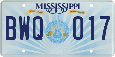 MS license plate BWQ017