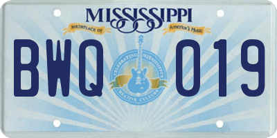 MS license plate BWQ019