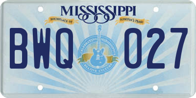 MS license plate BWQ027