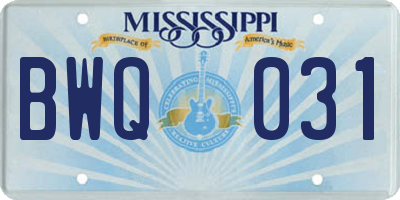 MS license plate BWQ031