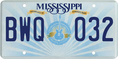 MS license plate BWQ032