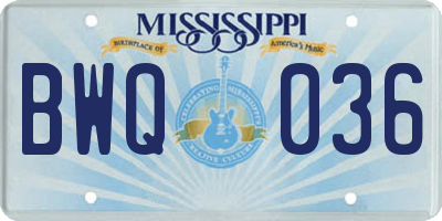 MS license plate BWQ036