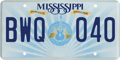 MS license plate BWQ040