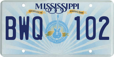 MS license plate BWQ102