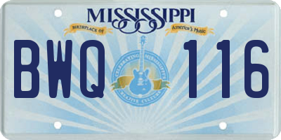 MS license plate BWQ116