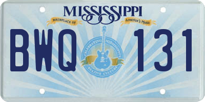 MS license plate BWQ131