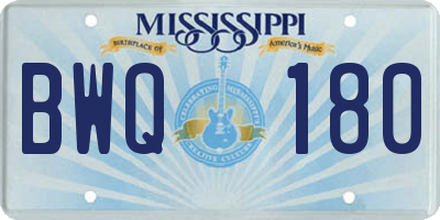 MS license plate BWQ180