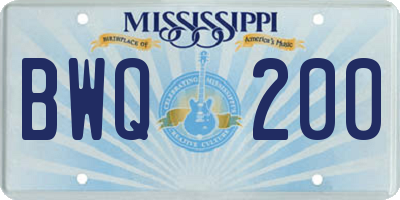 MS license plate BWQ200