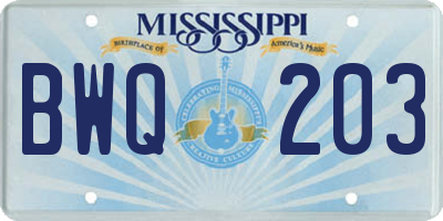 MS license plate BWQ203