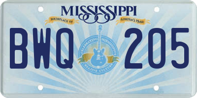 MS license plate BWQ205