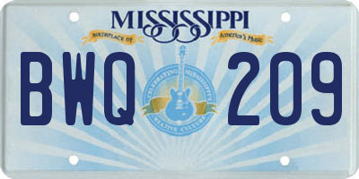 MS license plate BWQ209