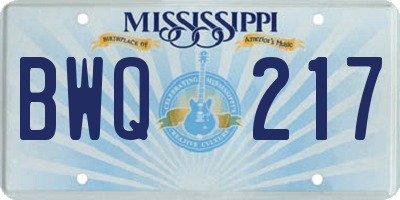 MS license plate BWQ217
