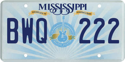 MS license plate BWQ222