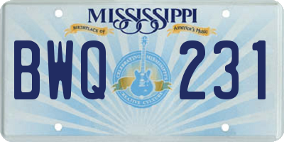 MS license plate BWQ231