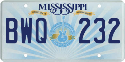 MS license plate BWQ232