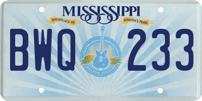 MS license plate BWQ233