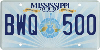 MS license plate BWQ500