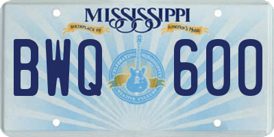 MS license plate BWQ600