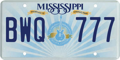 MS license plate BWQ777