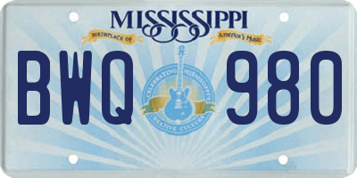 MS license plate BWQ980