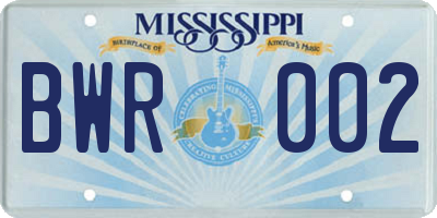 MS license plate BWR002
