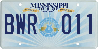 MS license plate BWR011