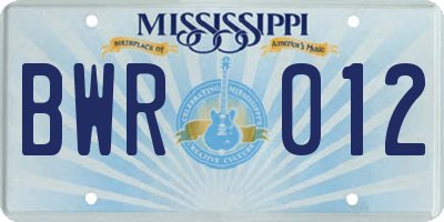 MS license plate BWR012