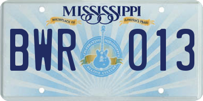 MS license plate BWR013