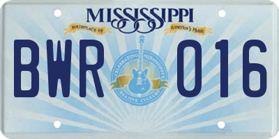 MS license plate BWR016