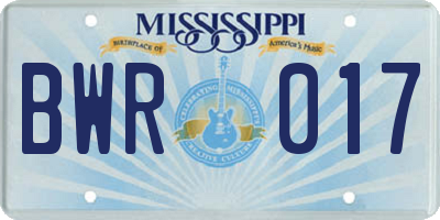 MS license plate BWR017