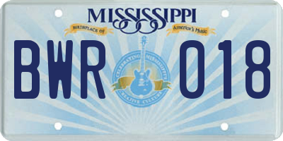 MS license plate BWR018