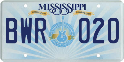 MS license plate BWR020