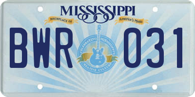 MS license plate BWR031
