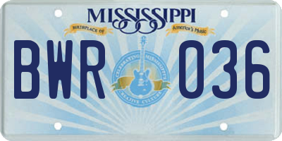 MS license plate BWR036