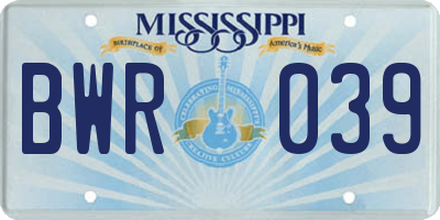 MS license plate BWR039
