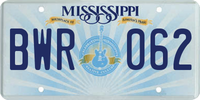 MS license plate BWR062