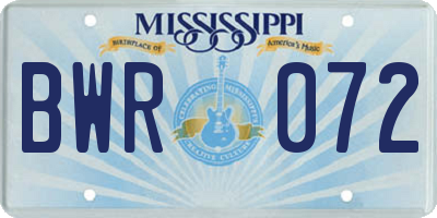 MS license plate BWR072