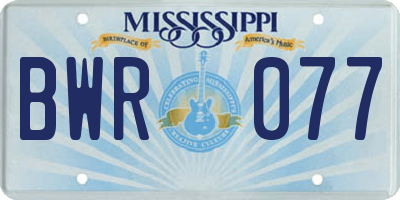 MS license plate BWR077