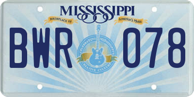 MS license plate BWR078