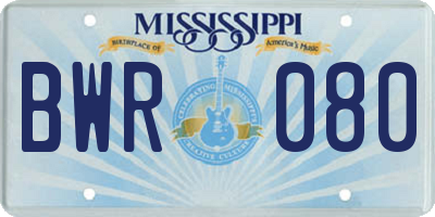 MS license plate BWR080