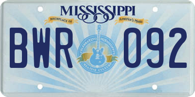 MS license plate BWR092