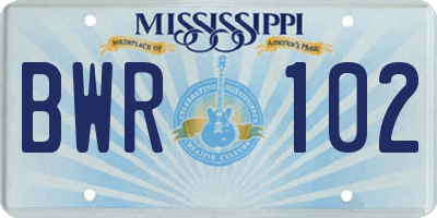 MS license plate BWR102