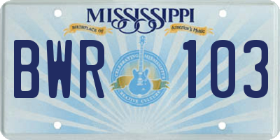 MS license plate BWR103