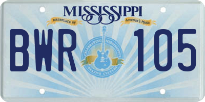 MS license plate BWR105